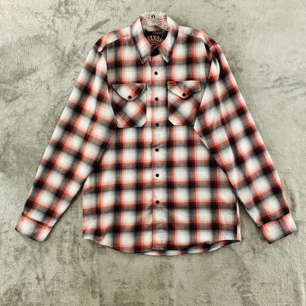 Dixxon Flannel The Eagle Snap Shirt Mens M Orange White Black Plaid Long Sleeve